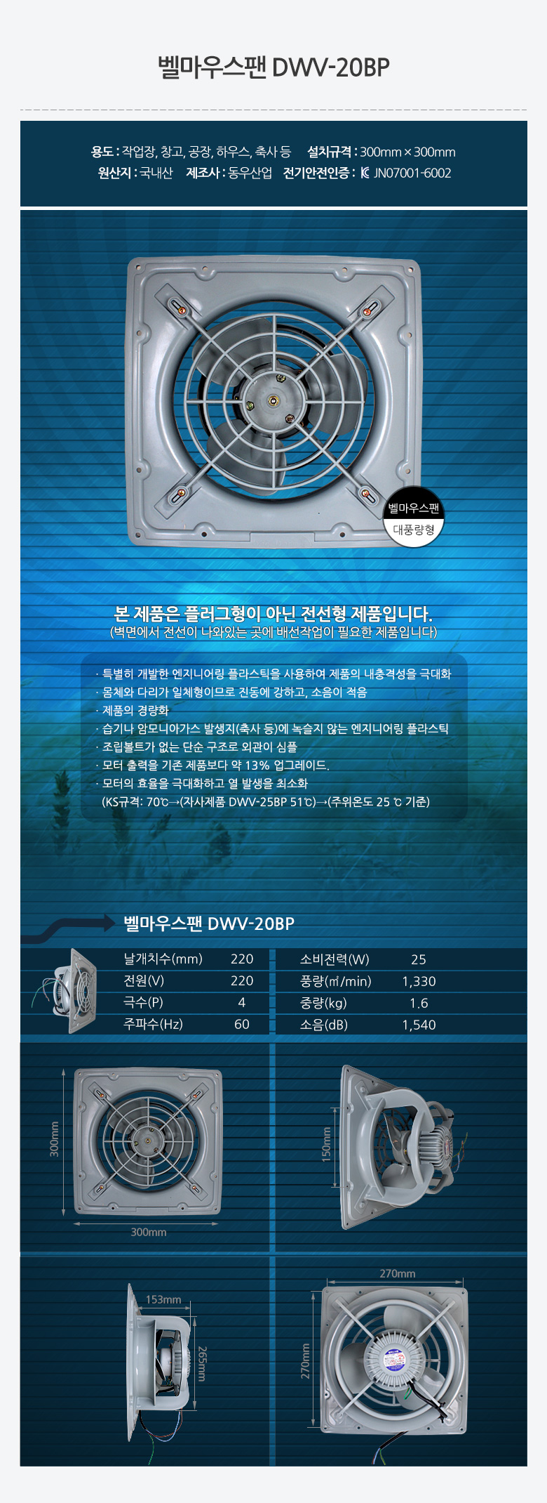 환풍기 벨마우스팬 DWV-20BP 4개 공장용환풍기 공업용환풍기 환풍기설치
