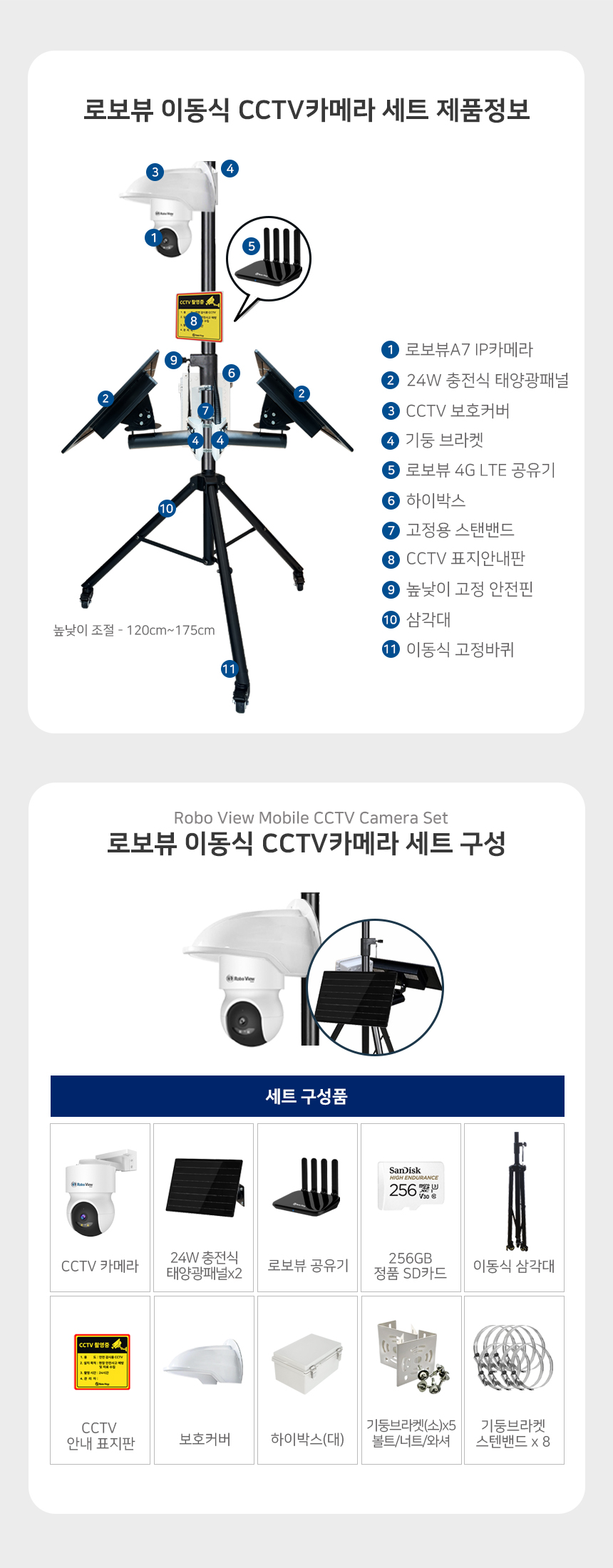 글로벌아이넷 로보뷰 24-2 국내 이동식 CCTV 세트 (상시녹화기능) 이동형 태양광패널